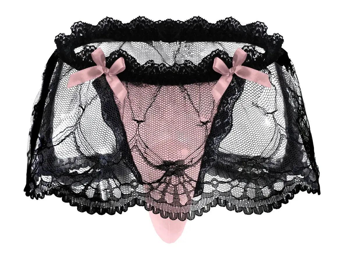 Gay Lingerie | Sexy Lace Transparent Open Butt Skirt