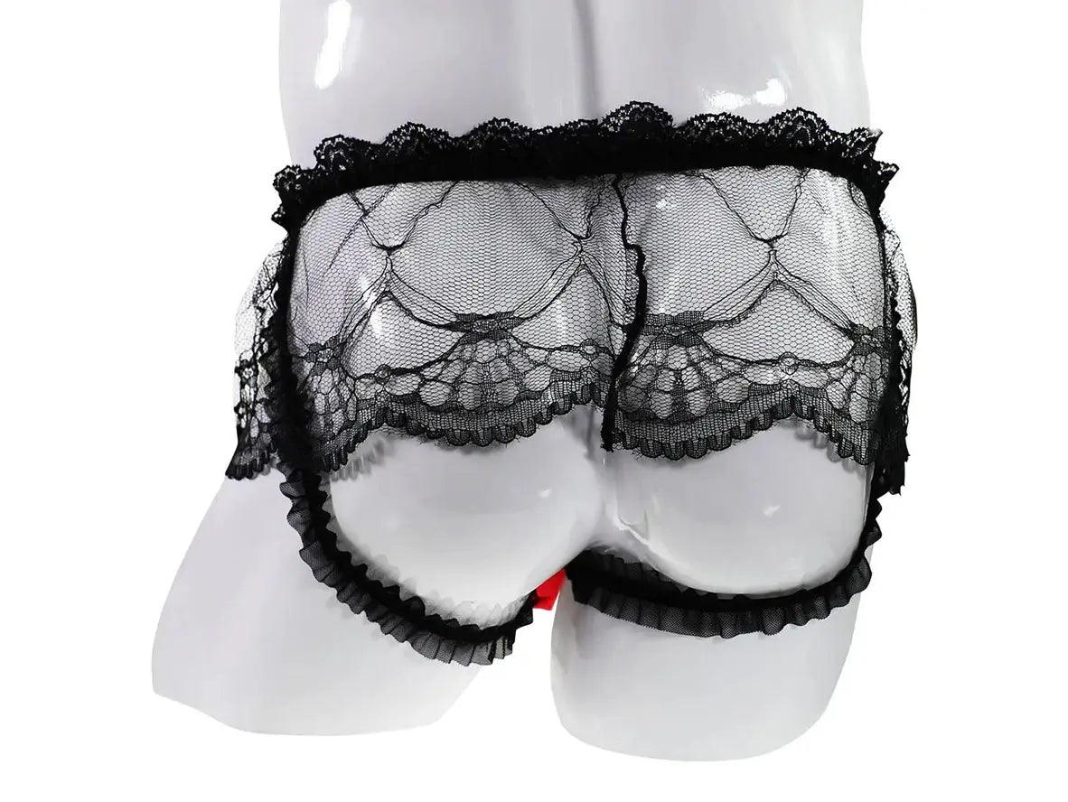 Gay Lingerie | Sexy Lace Transparent Open Butt Skirt