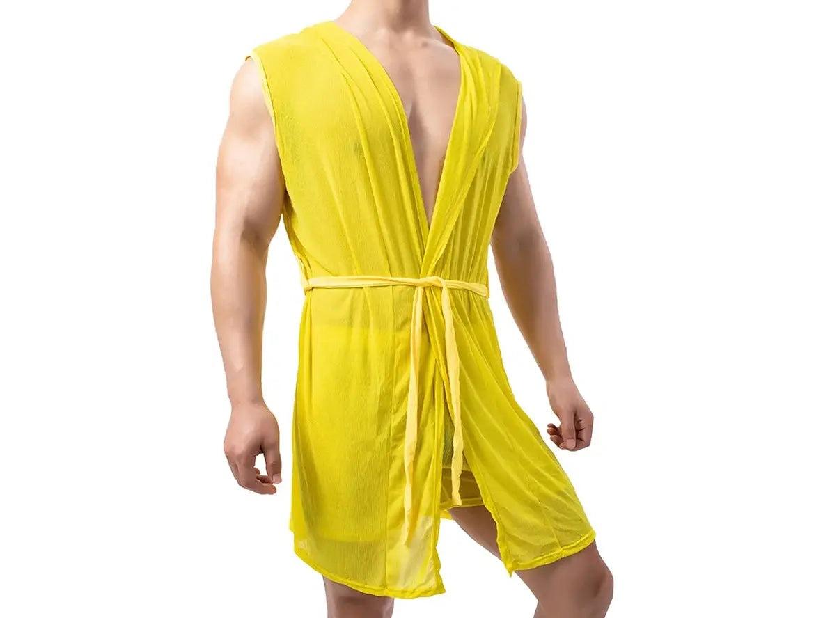 Gay Loungewear | Mesh Sleeveless Loose Hooded Bathrobe