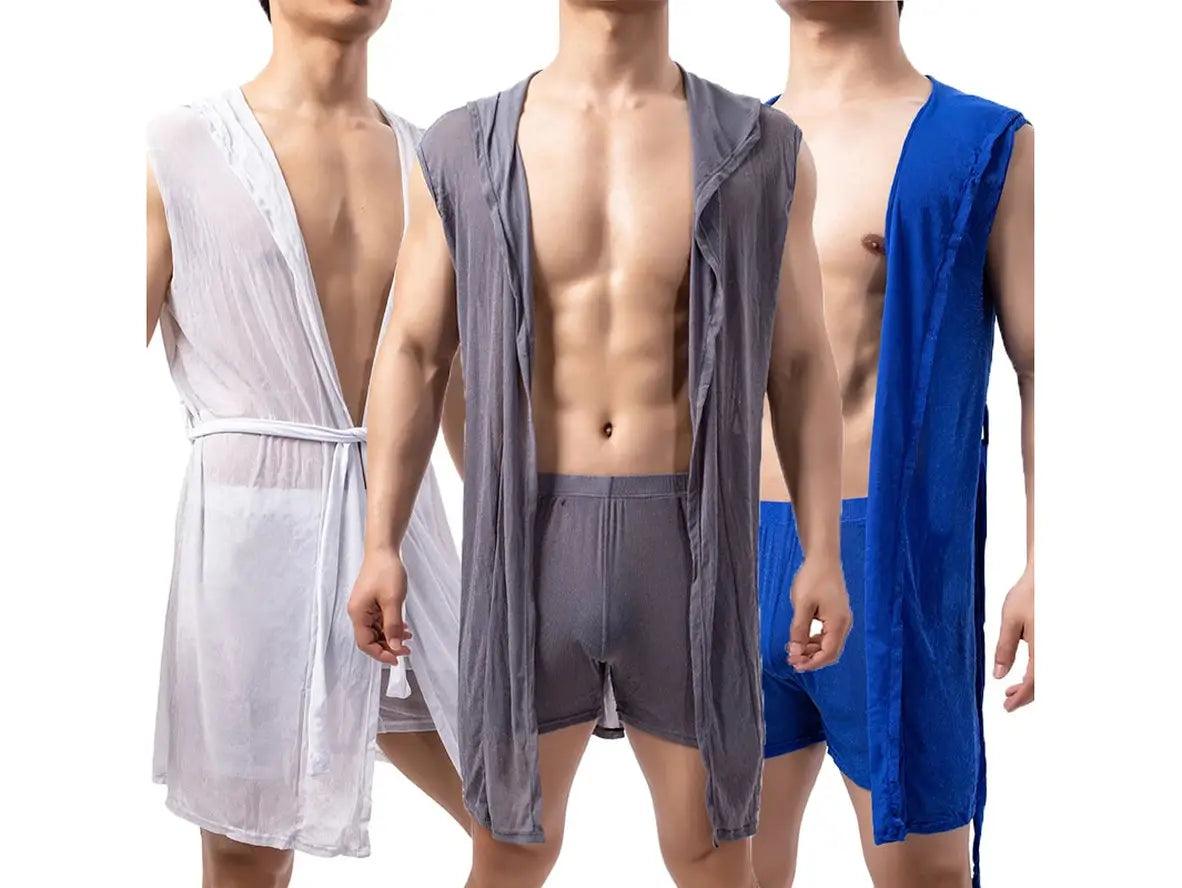 Gay Loungewear | Mesh Sleeveless Loose Hooded Bathrobe