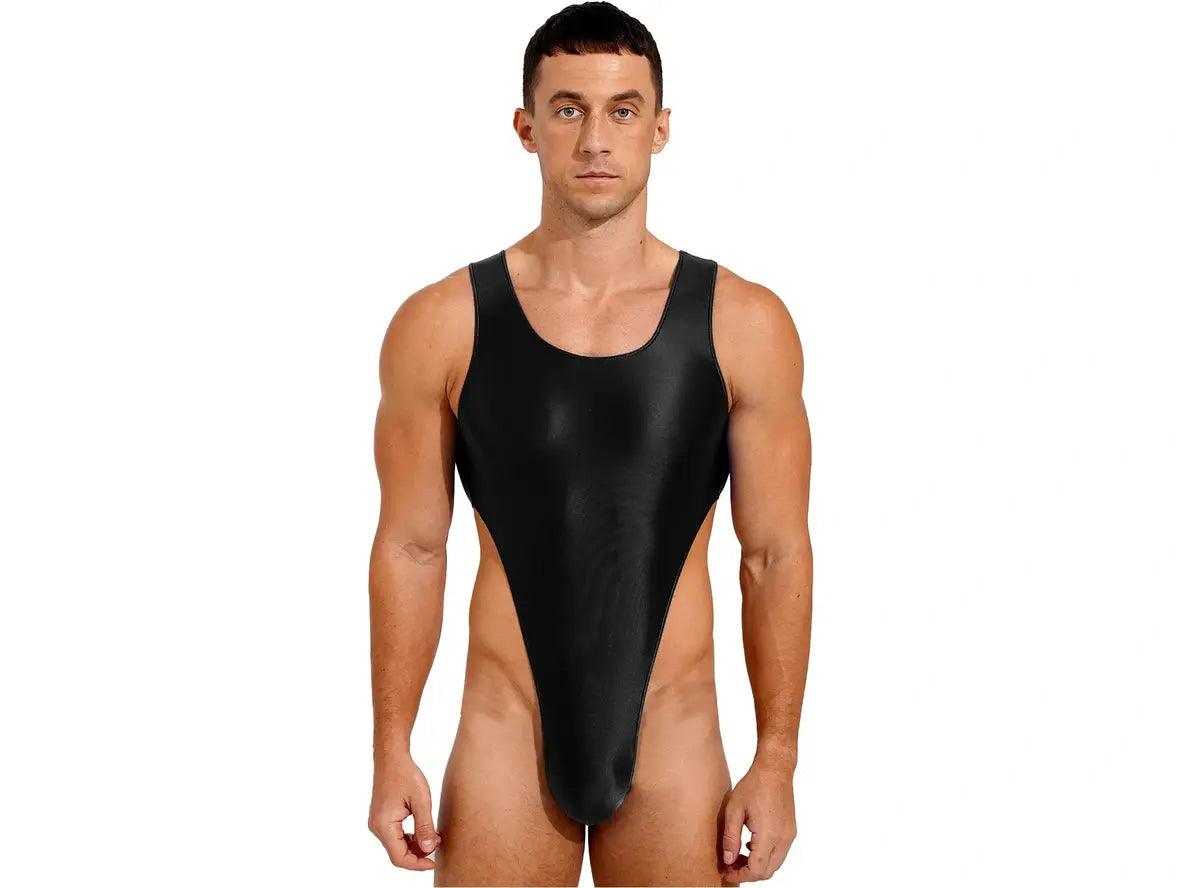 Gay Mankini | Sleeveless Glossy High Cut One-Piece Swim Bodysuit