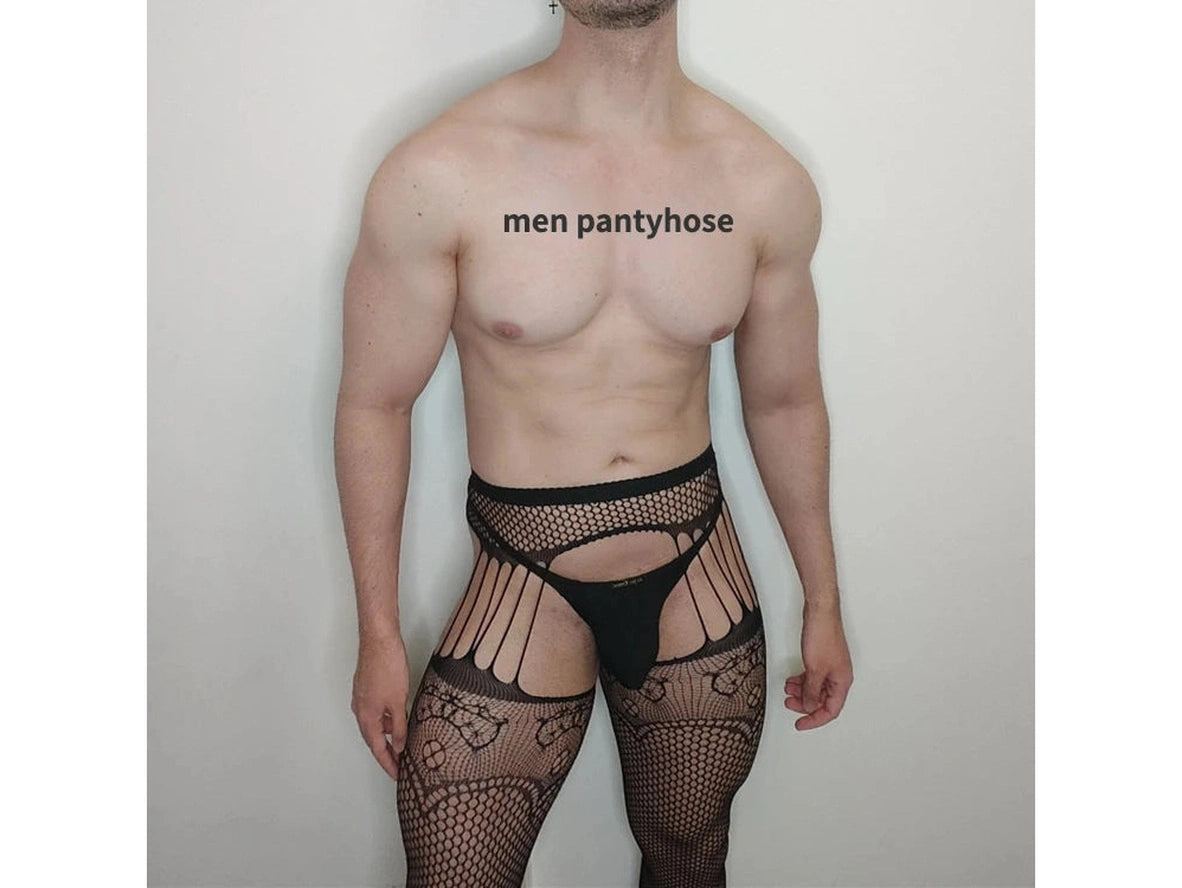 Gay Pantyhose | Hot Male Open Crotch Garter Pantyhose