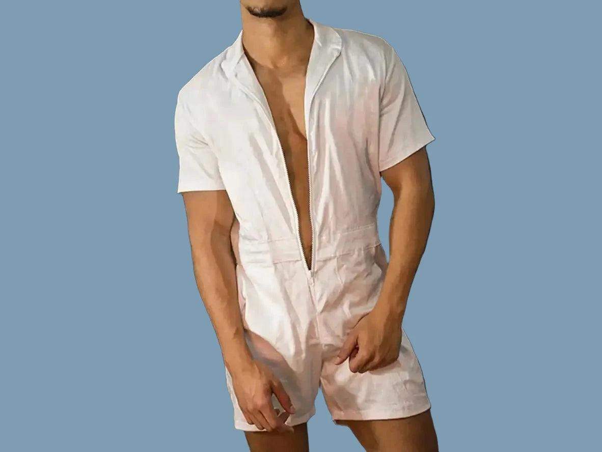 Gay Rompers | Casual Short Sleeve Front Zipper Romper