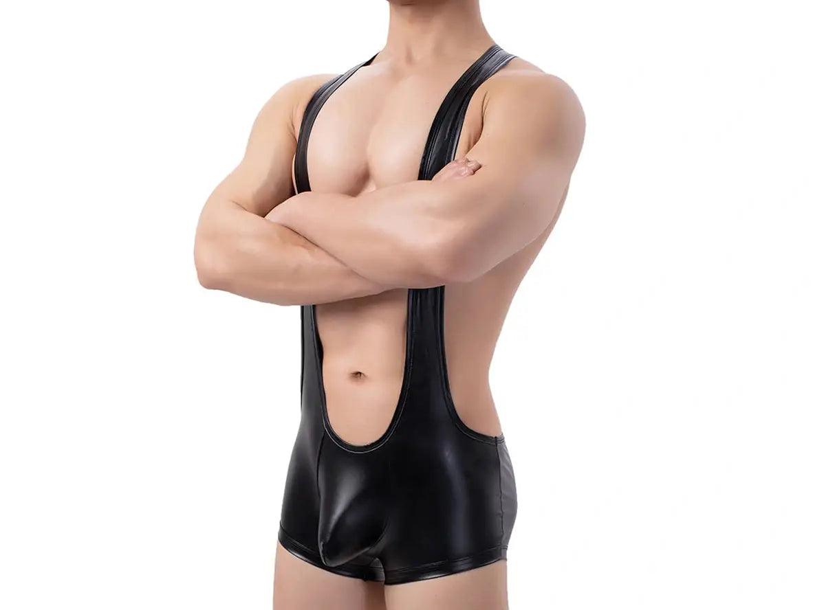 Gay Singlets | Faux Leather Low Cut Singlet