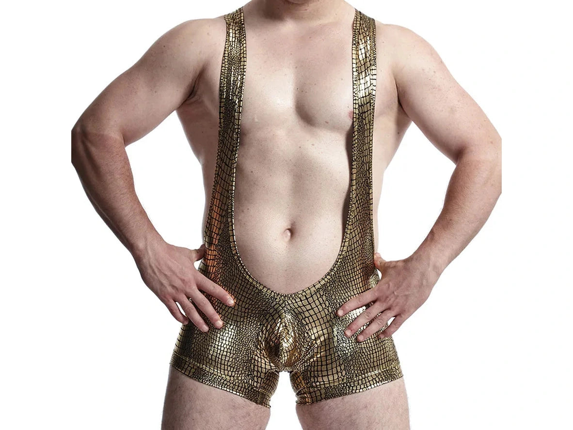 Gay Singlets | Faux Leather Snake Print Singlets