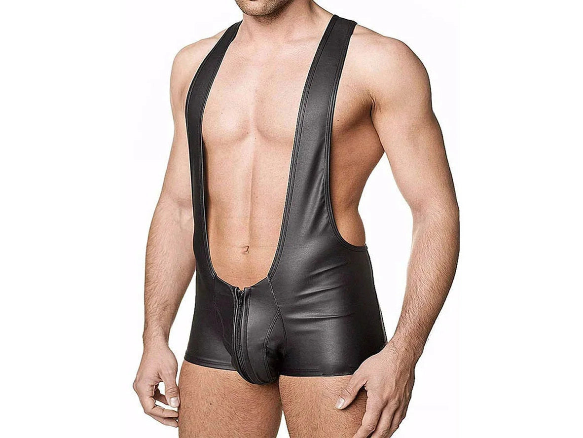 Gay Singlets | Faux Leather Wrestling Singlet