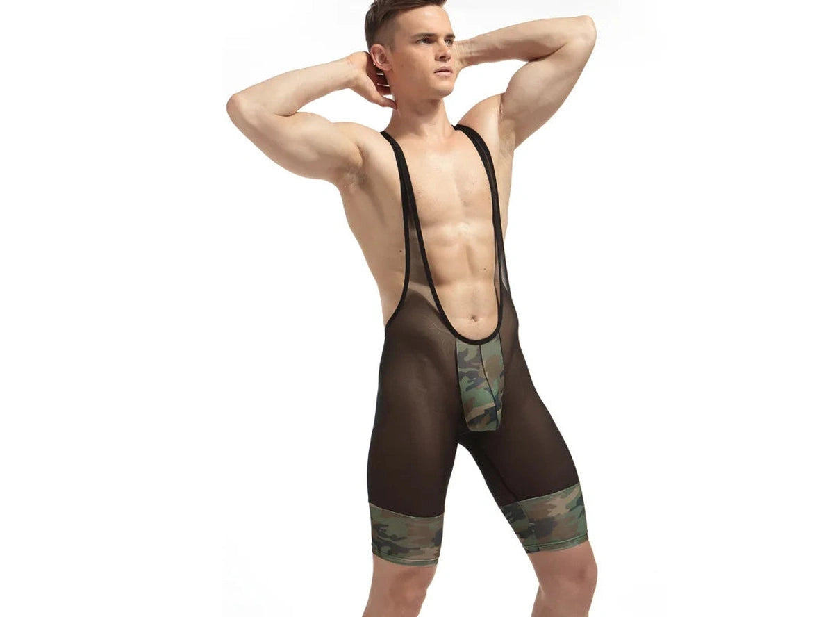 Gay Singlets | See-through Mesh Camo Singlets