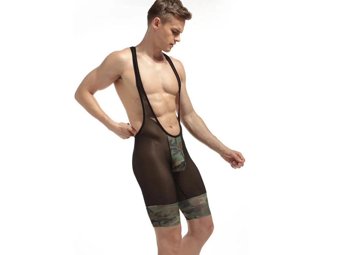 Gay Singlets | See-through Mesh Camo Singlets