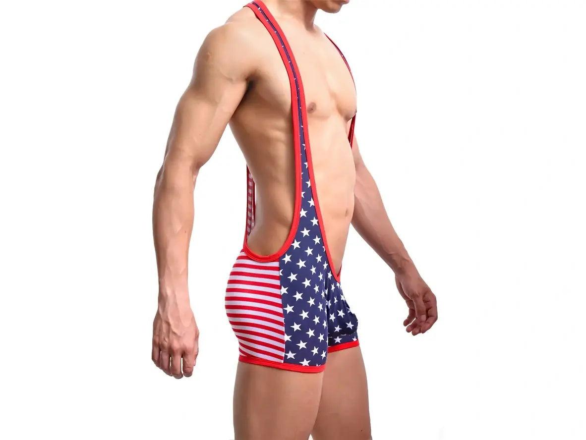 Gay Singlets | USA Flag Low-Cut Singlet