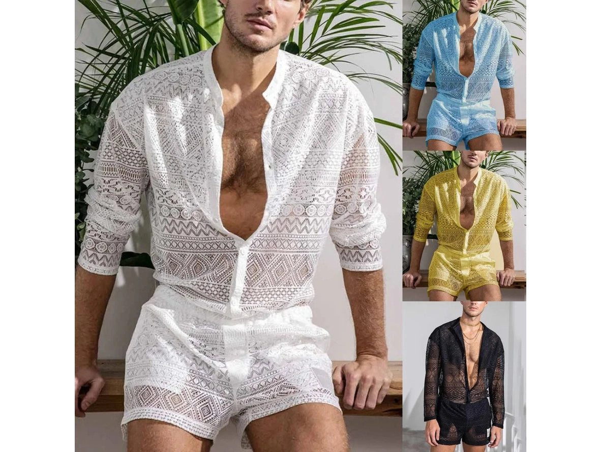 Gay Summer Outfits | Lace Fashion Shorts and Shirt 2-Piece Set