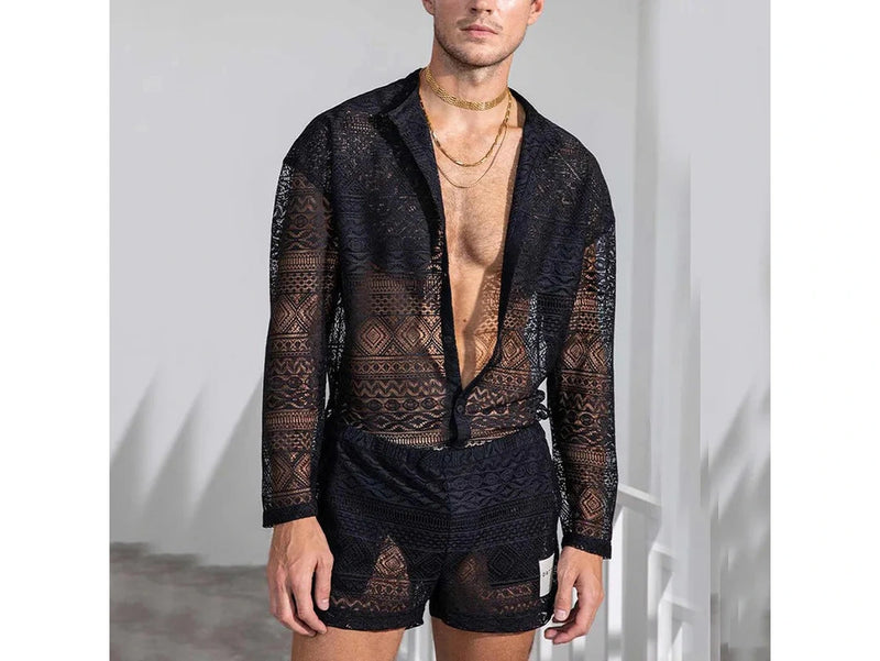 Gay Summer Outfits | Lace Fashion Shorts and Shirt 2-Piece Set