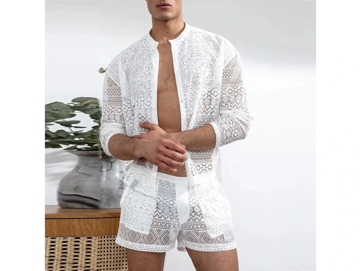 Gay Summer Outfits | Lace Fashion Shorts and Shirt 2-Piece Set