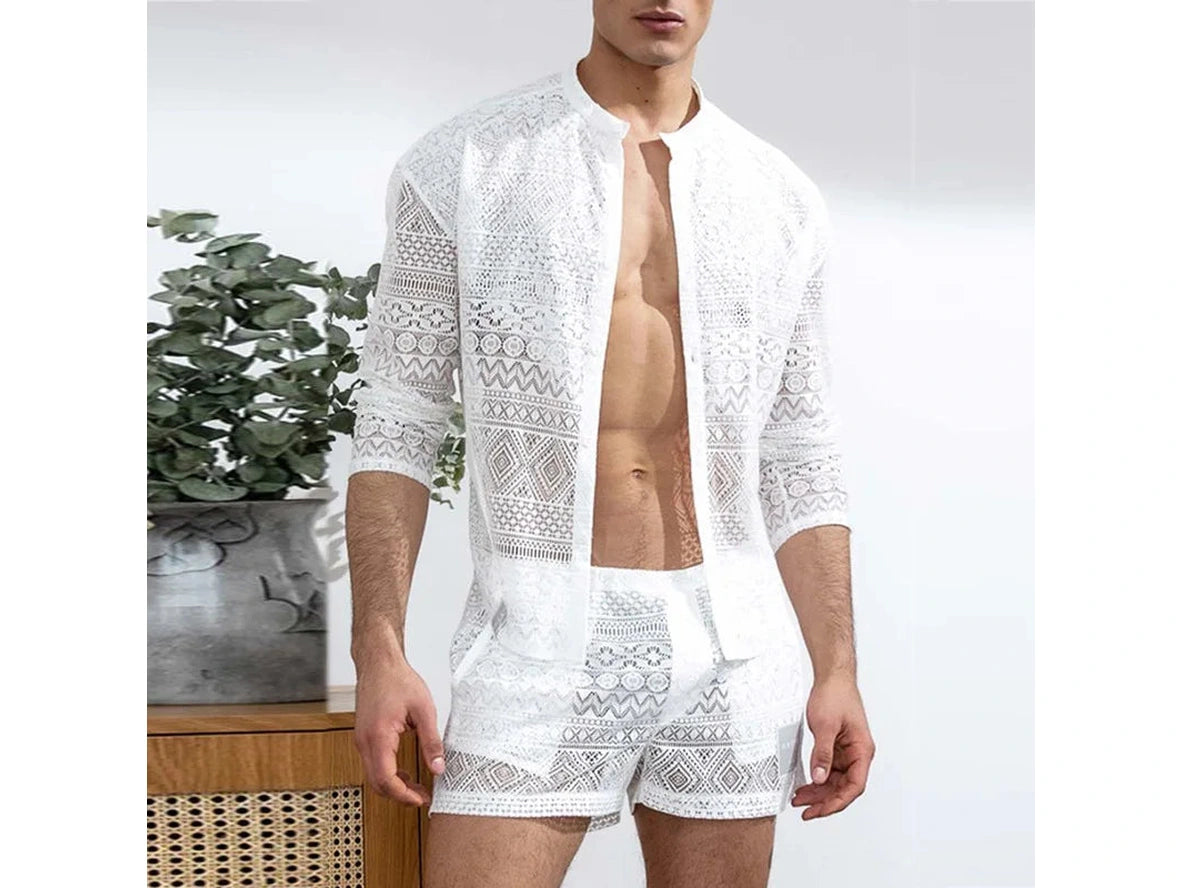 Gay Summer Outfits | Lace Fashion Shorts and Shirt 2-Piece Set