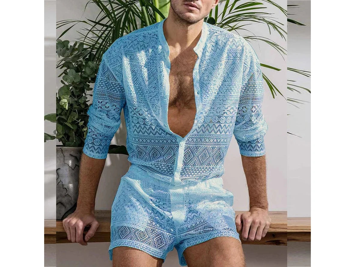 Gay Summer Outfits | Lace Fashion Shorts and Shirt 2-Piece Set