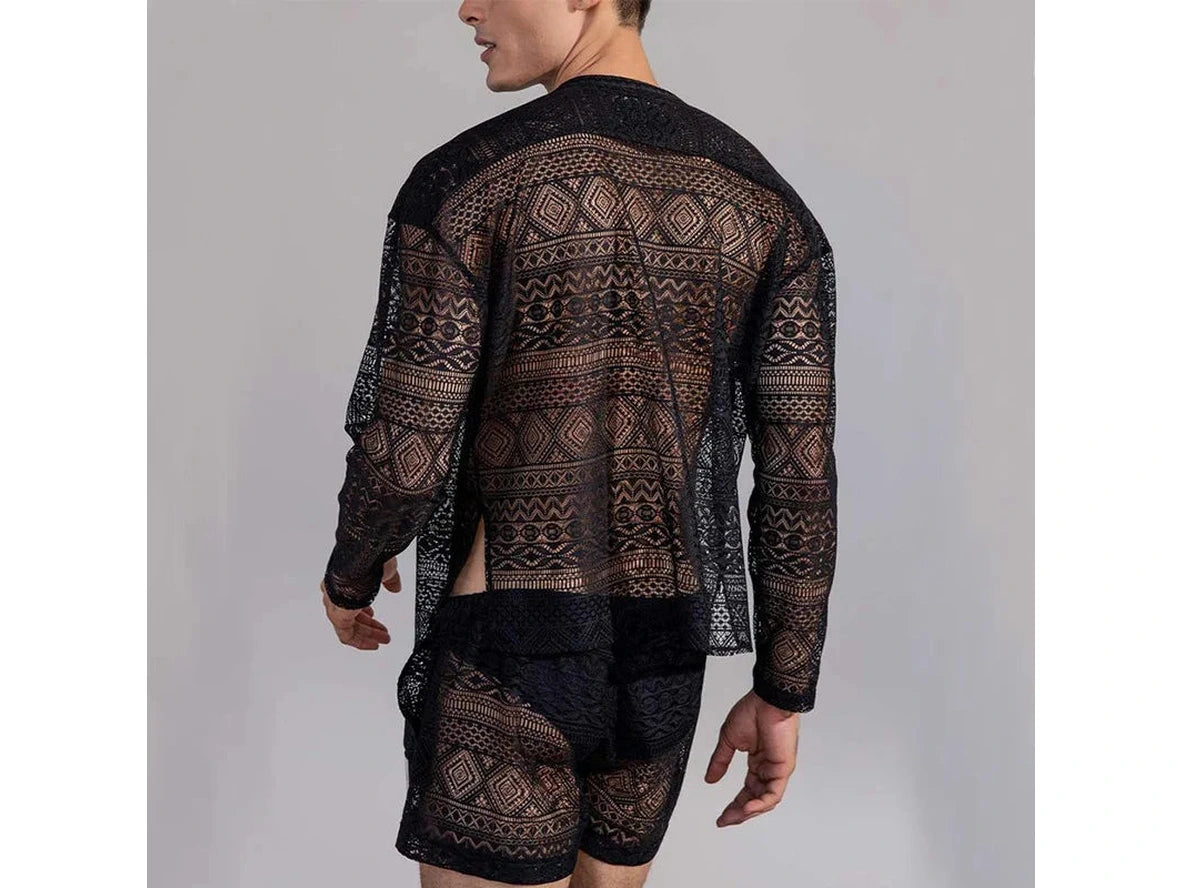 Gay Summer Outfits | Lace Fashion Shorts and Shirt 2-Piece Set