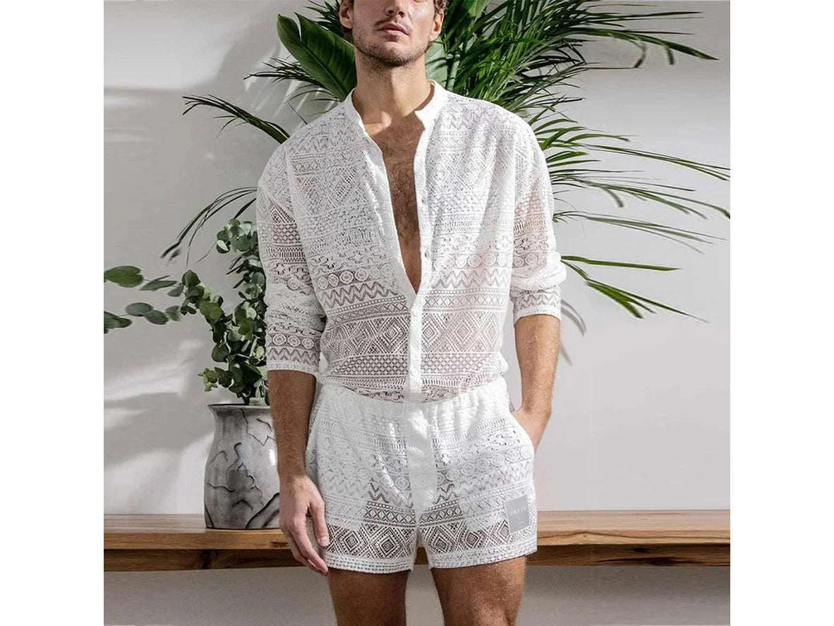 Gay Summer Outfits | Lace Fashion Shorts and Shirt 2-Piece Set