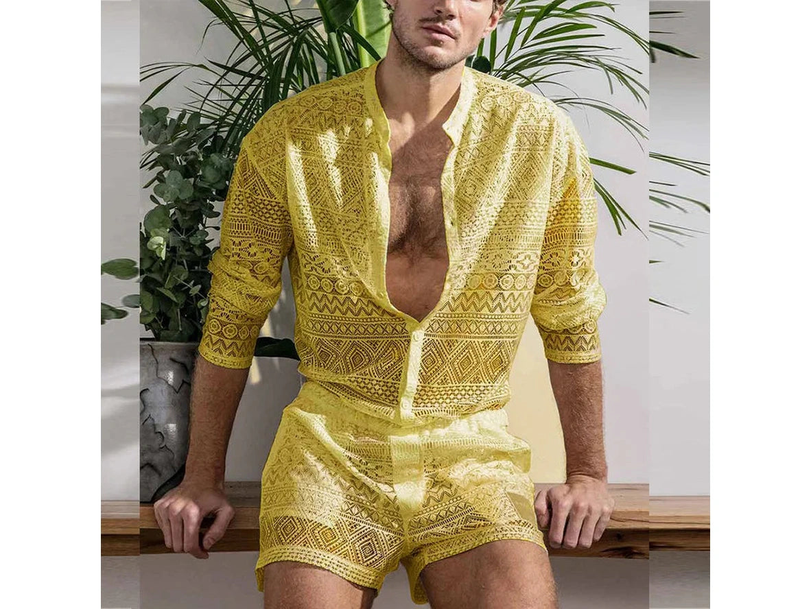 Gay Summer Outfits | Lace Fashion Shorts and Shirt 2-Piece Set