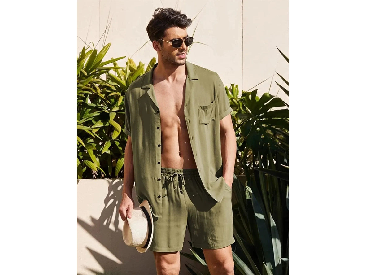 Gay Summer Outfits | Short Sleeve Loose Casual Shirt and Shorts