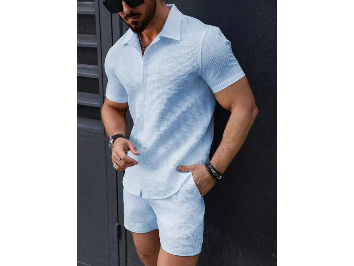 Gay Summer Outfits | Textured Short Sleeve Shirt and Shorts Set