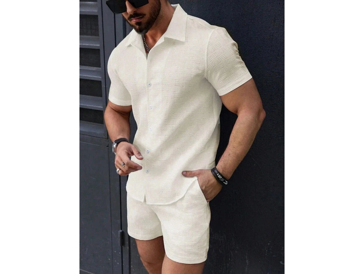 Gay Summer Outfits | Textured Short Sleeve Shirt and Shorts Set