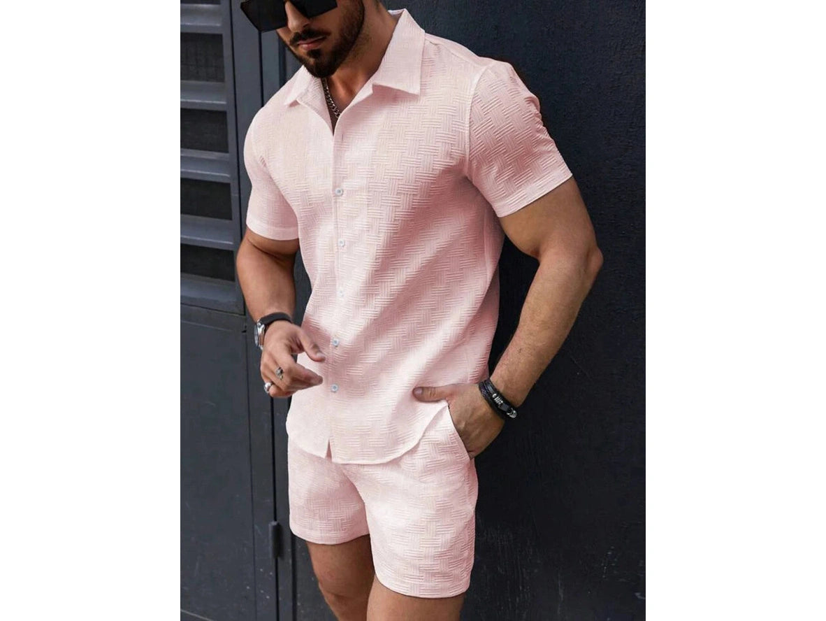 Gay Summer Outfits | Textured Short Sleeve Shirt and Shorts Set