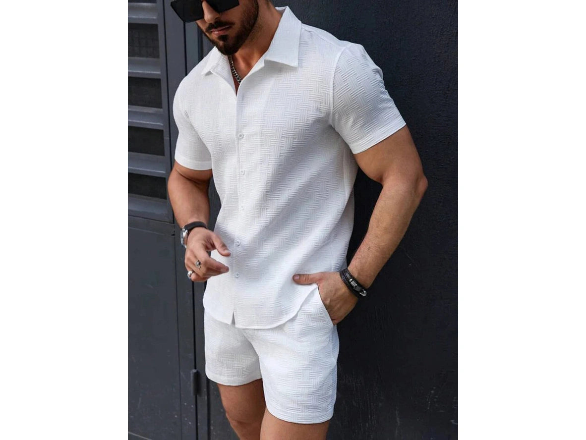 Gay Summer Outfits | Textured Short Sleeve Shirt and Shorts Set