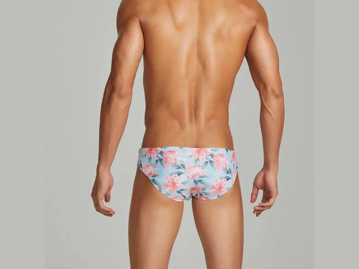 Gay Swim Bikinis | Sexy Flower Print Tight Swim Bikinis