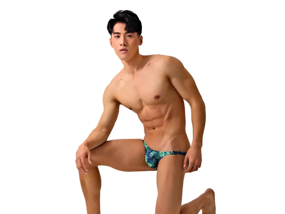 Gay Swim Bikinis | Ultra Low-Rise Green Leaf Bikinis