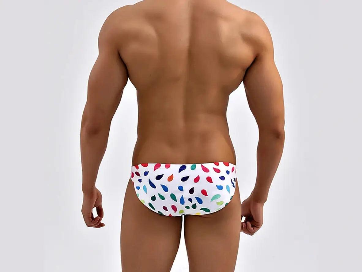 Gay Swim Bikinis | Ultra Low-Rise Hot White Print Summer Swim Bikinis
