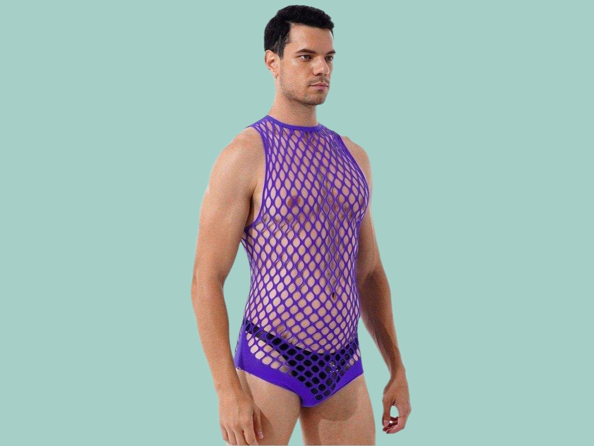 Gay Swim Bodysuits | Netted Sleeveless Bodysuit