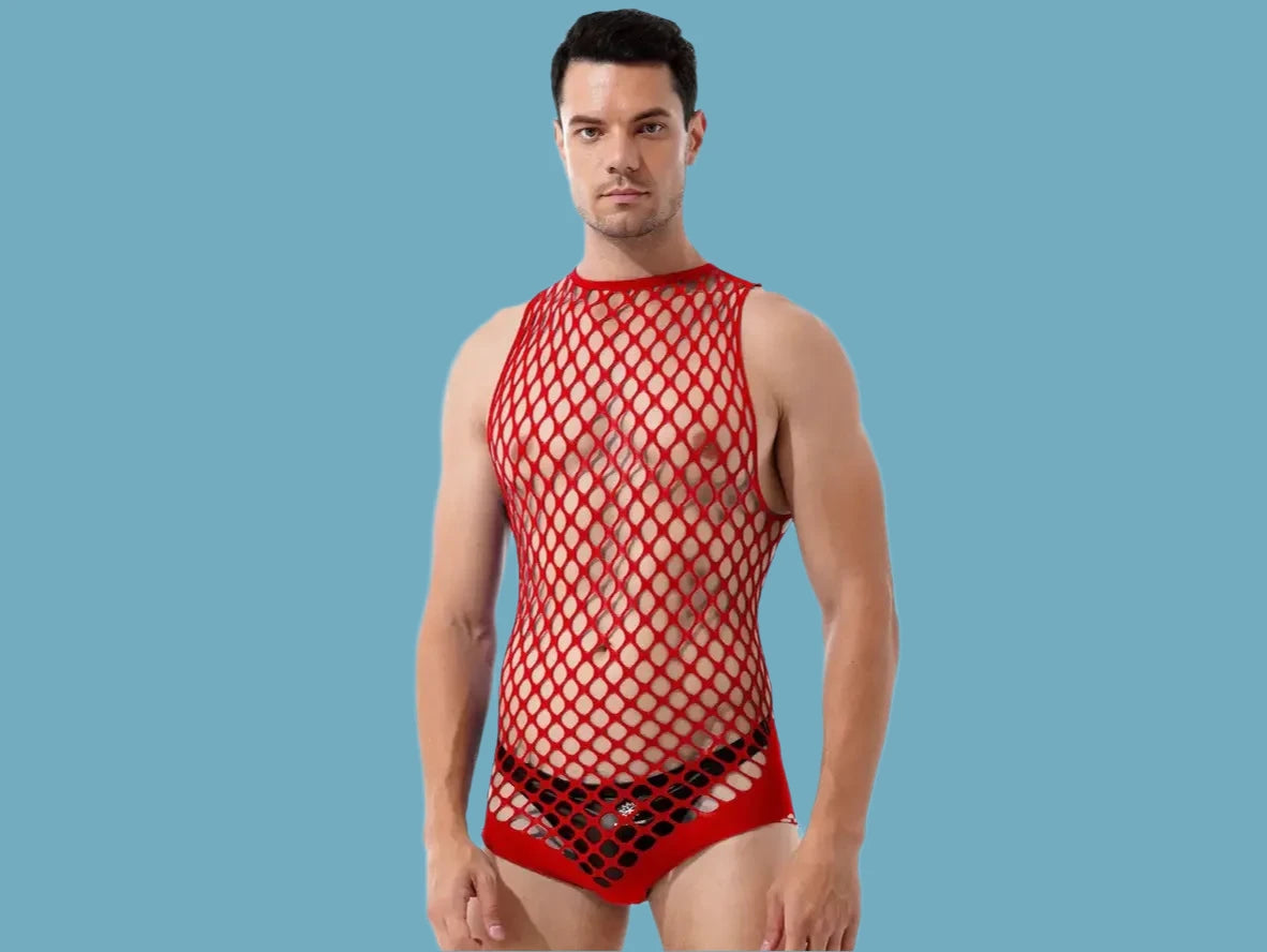 Gay Swim Bodysuits | Netted Sleeveless Bodysuit