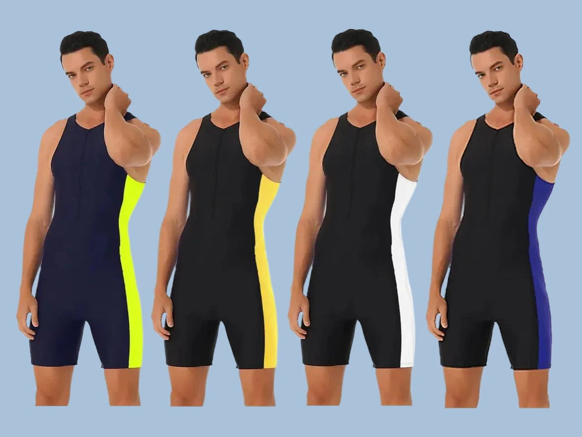 Gay Swim Bodysuits | Sleeveless Front Zipper Swim Bodysuit