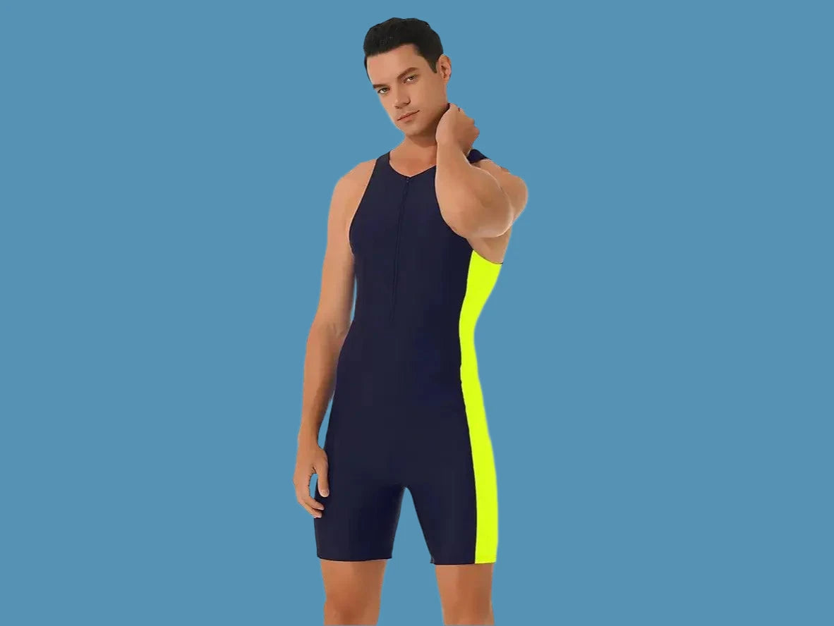 Gay Swim Bodysuits | Sleeveless Front Zipper Swim Bodysuit