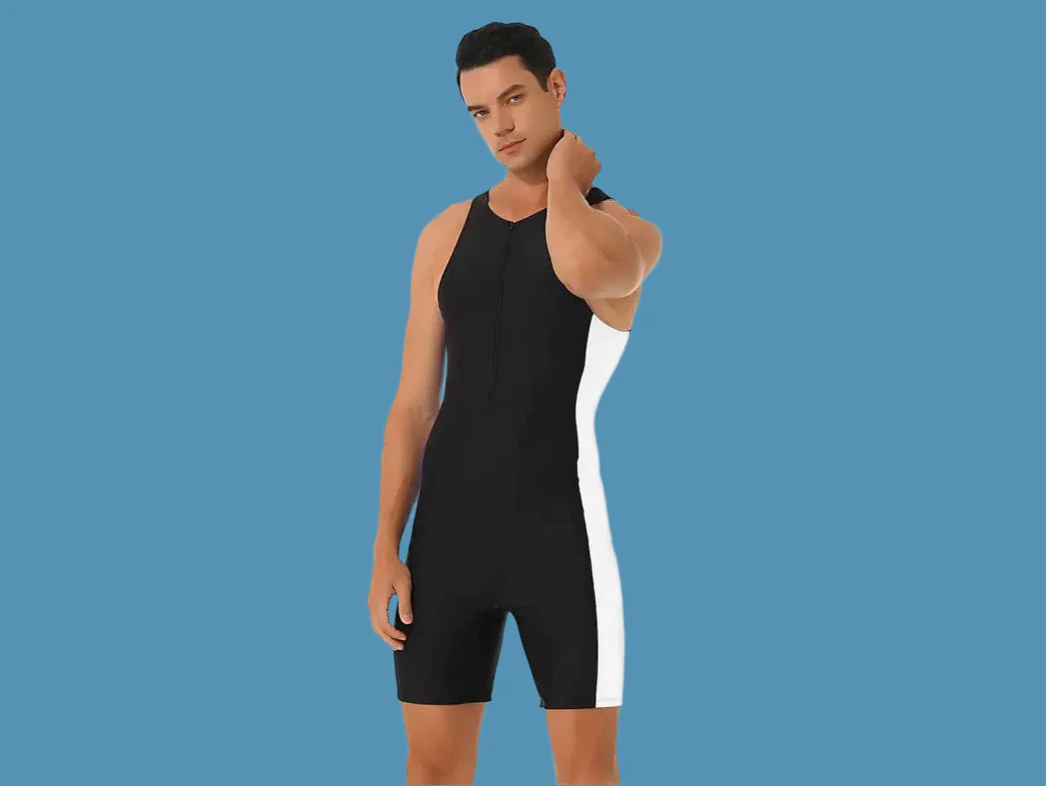 Gay Swim Bodysuits | Sleeveless Front Zipper Swim Bodysuit