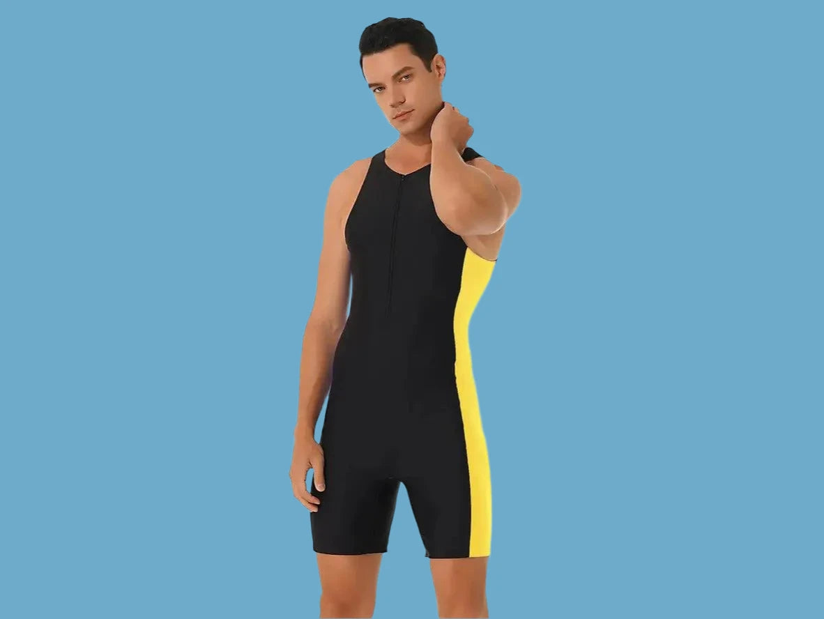 Gay Swim Bodysuits | Sleeveless Front Zipper Swim Bodysuit