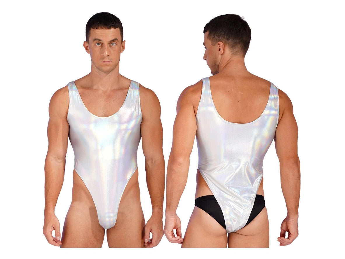 Gay Swim Bodysuits | Sleeveless Glossy High Cut One-Piece Swim Mankini