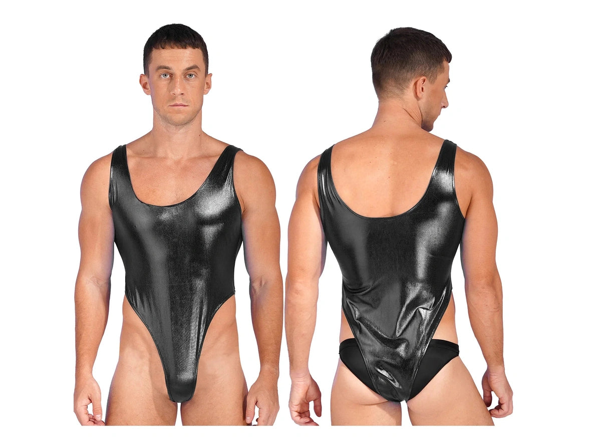 Gay Swim Bodysuits | Sleeveless Glossy High Cut One-Piece Swim Mankini