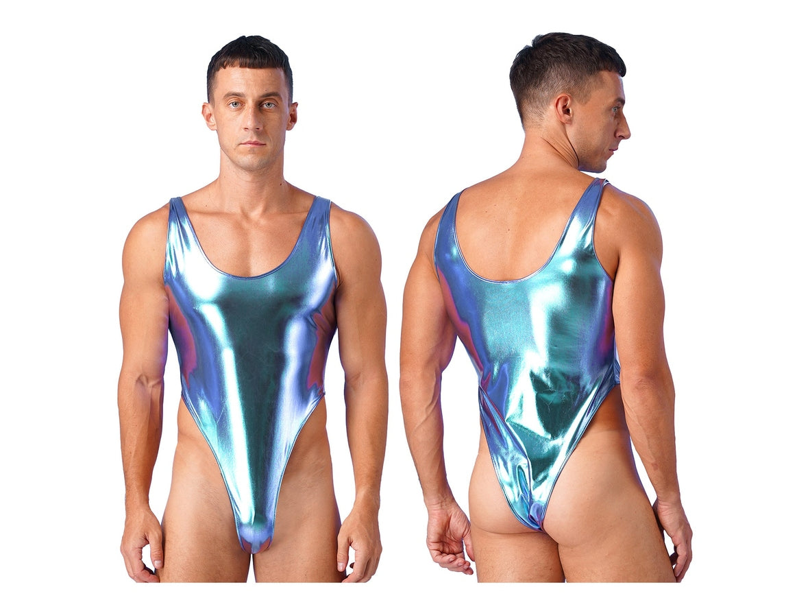 Gay Swim Bodysuits | Sleeveless Glossy High Cut One-Piece Swim Mankini