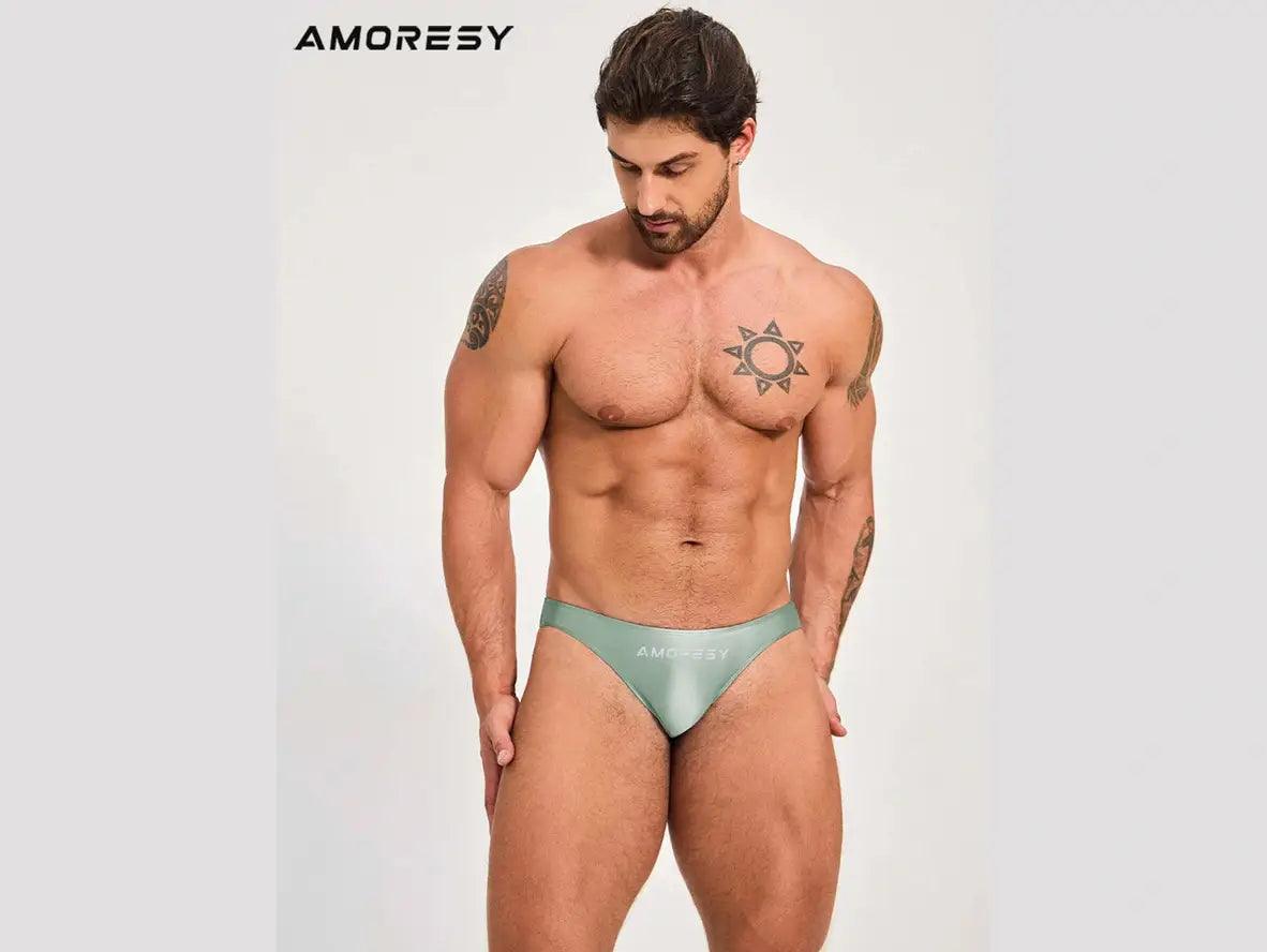 Gay Swim Briefs | AMORESY Glossy Sports Swim Briefs