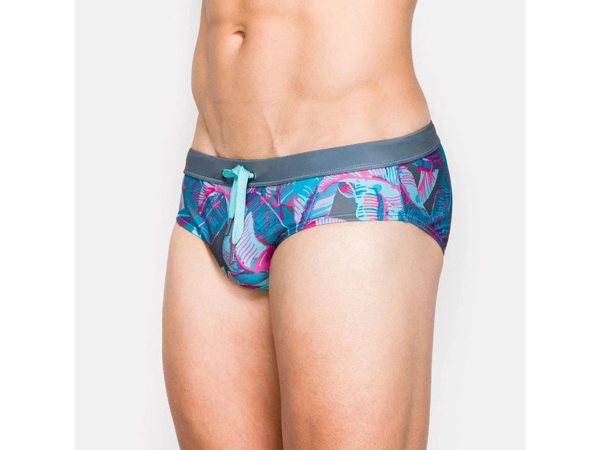 Gay Swim Briefs | Colored Leaves Print Push Up Pad Swim Briefs