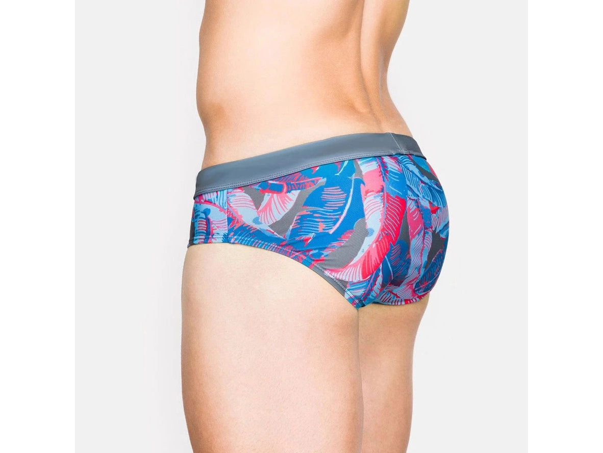 Gay Swim Briefs | Colored Leaves Print Push Up Pad Swim Briefs