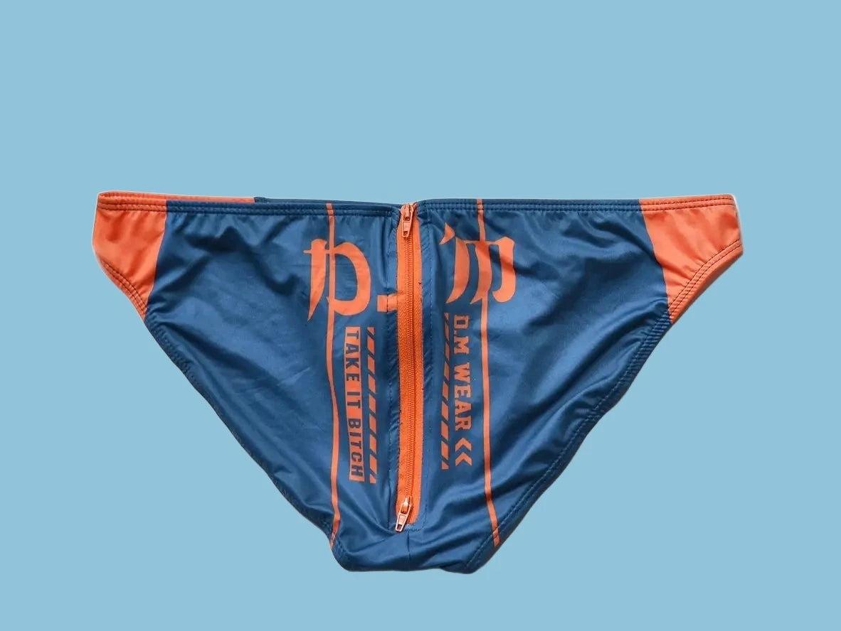 Gay Swim Briefs | D.M Back Zipper Easy Access Swim Briefs