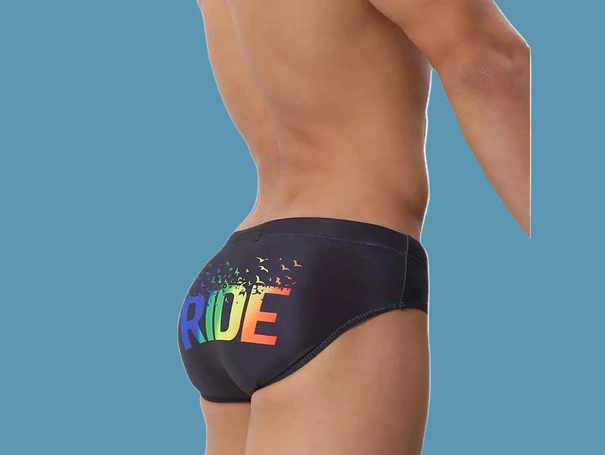 Gay Swim Briefs | LGBTQ+ Pride Pushup Pad Black Swim Briefs