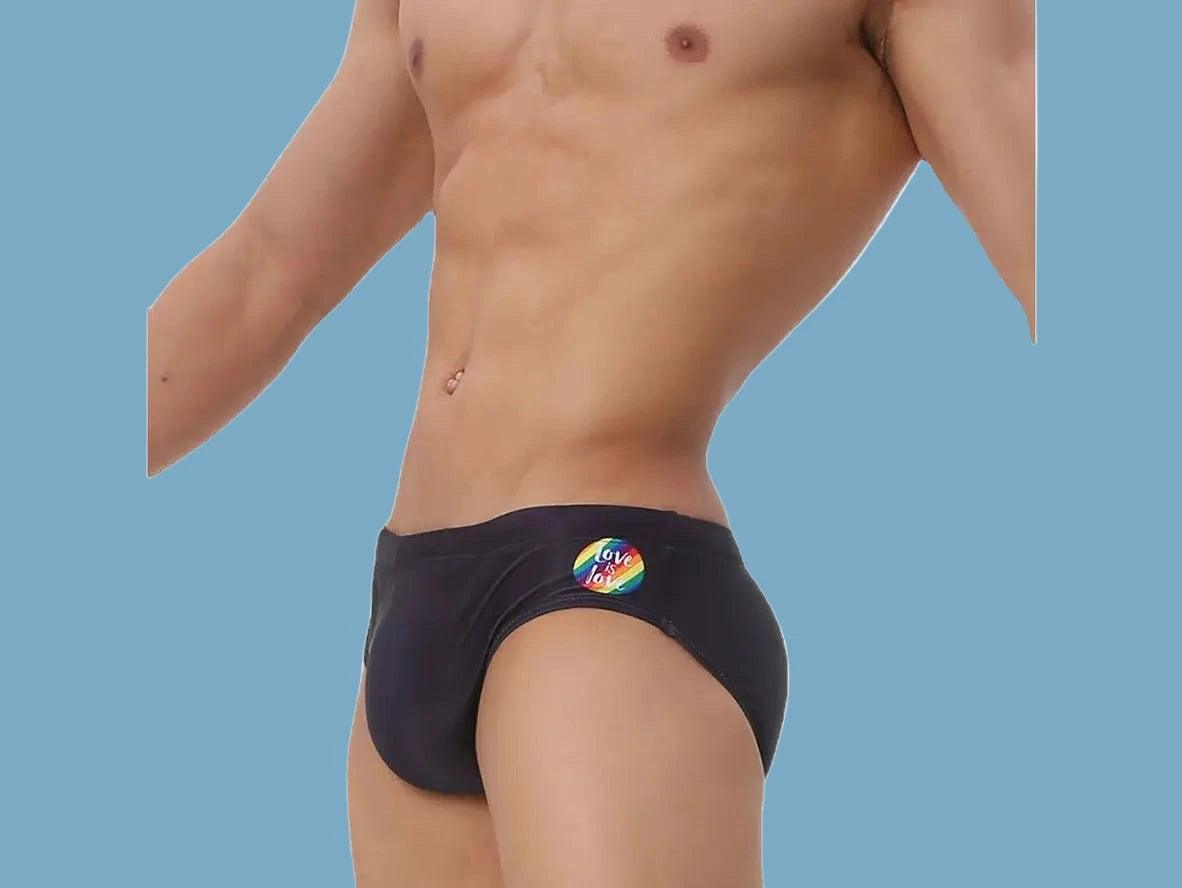 Gay Swim Briefs | LGBTQ+ Pride Pushup Pad Black Swim Briefs