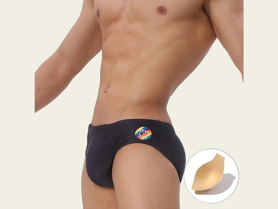 Gay Swim Briefs | LGBTQ+ Pride Pushup Pad Black Swim Briefs