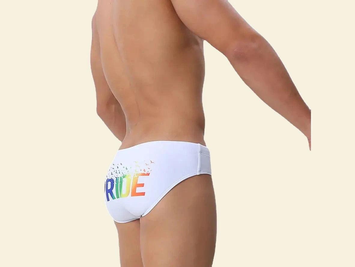 Gay Swim Briefs | LGBTQ+ Pride Pushup Pad White Swim Briefs