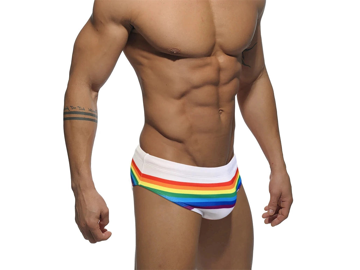 Gay Swim Briefs | Rainbow Striped Swim Briefs