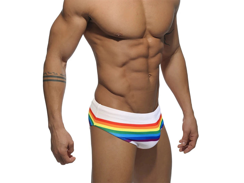 Gay Swim Briefs | Rainbow Striped Swim Briefs