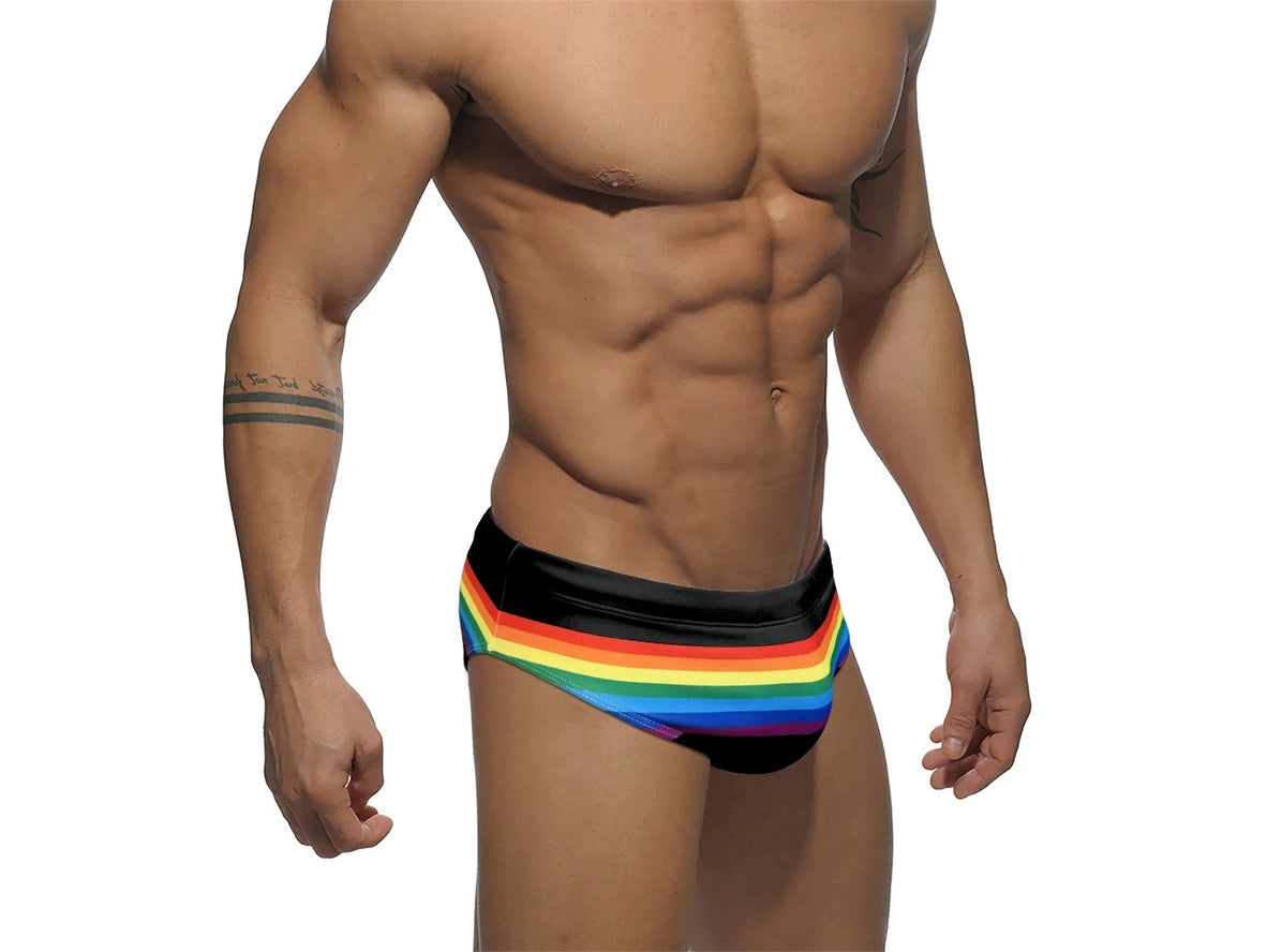 Gay Swim Briefs | Rainbow Striped Swim Briefs