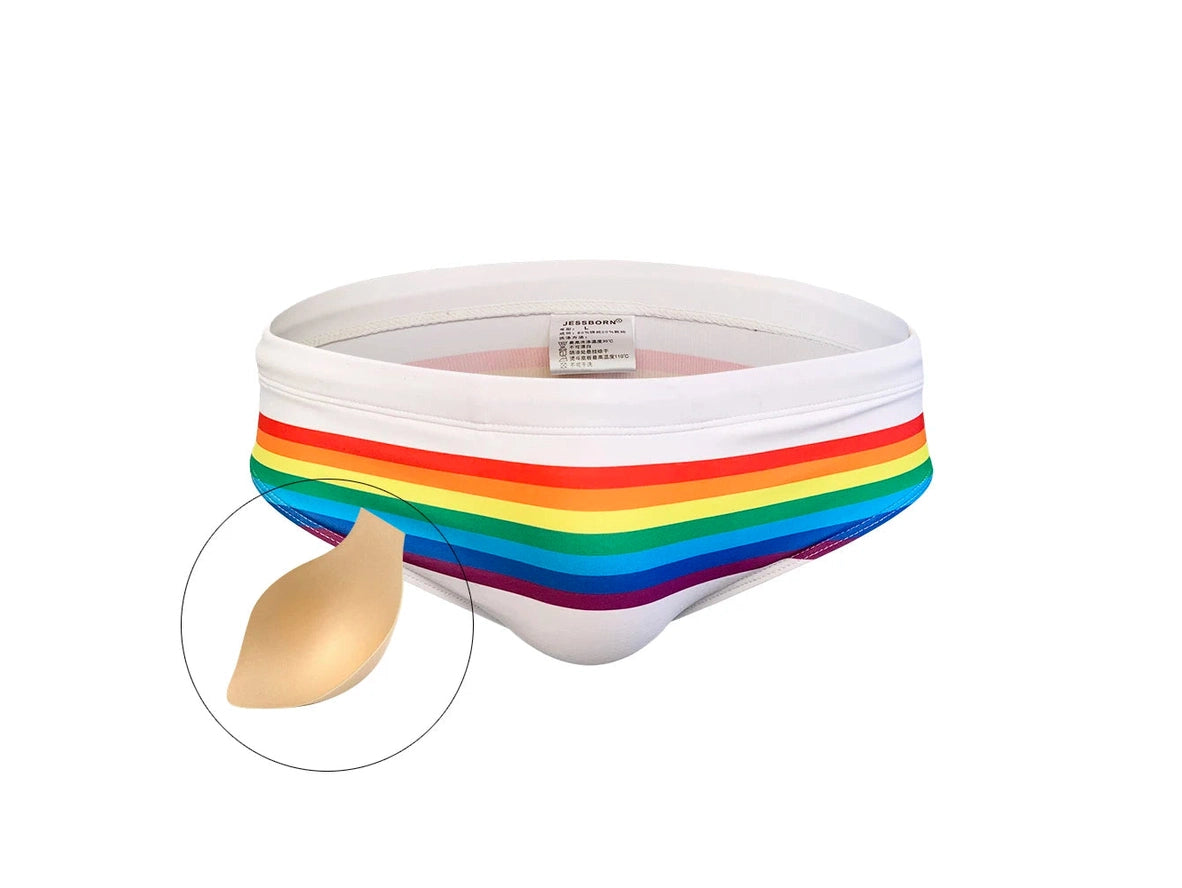 Gay Swim Briefs | Rainbow Striped Swim Briefs